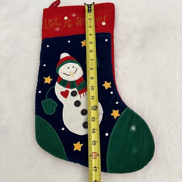 Let it Snow Snowman Velvet Embroidered Buttons Stocking Holiday Christmas Winter - Picture 6 of 12